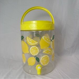 Lemon Print Drink Dispenser 7.8 Qt – Yellow Lid, Push Spigot, Summer Party Jug